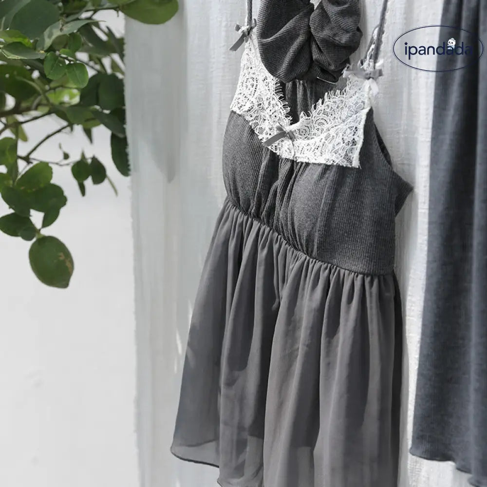 ID1254 夏用 モダール レース 立体リボン 胸パッド付き ストラップ＆ショートパンツ セット 薄手 涼感 抗菌 通気性抜群 おしゃれ かわいい 洗濯OK レディース＞セットアップ