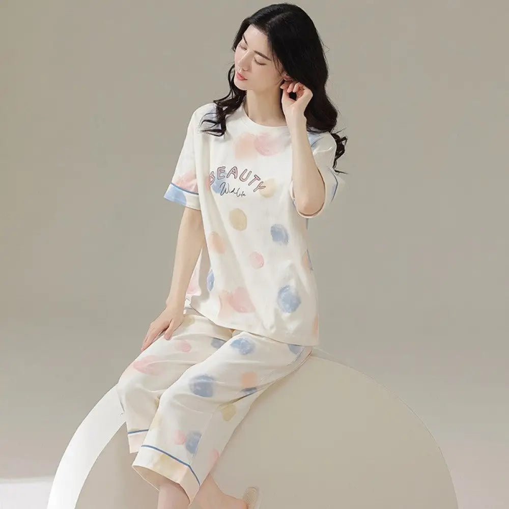 ID1094 夏用 パジャマ セット レディース 半袖 七分パンツ 薄手 可愛い カジュアル 人気 ルームウェア 写真通り④ / M レディース＞セットアップ
