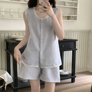 ID1273 夏用 ペティート ストラップ 胸パッド付き フリル縁 ショートパンツ セット クラウドコットン 薄手 涼感 抗菌 通気性抜群 おしゃれ かわいい ホーム＆外出用 レディース＞セットアップ