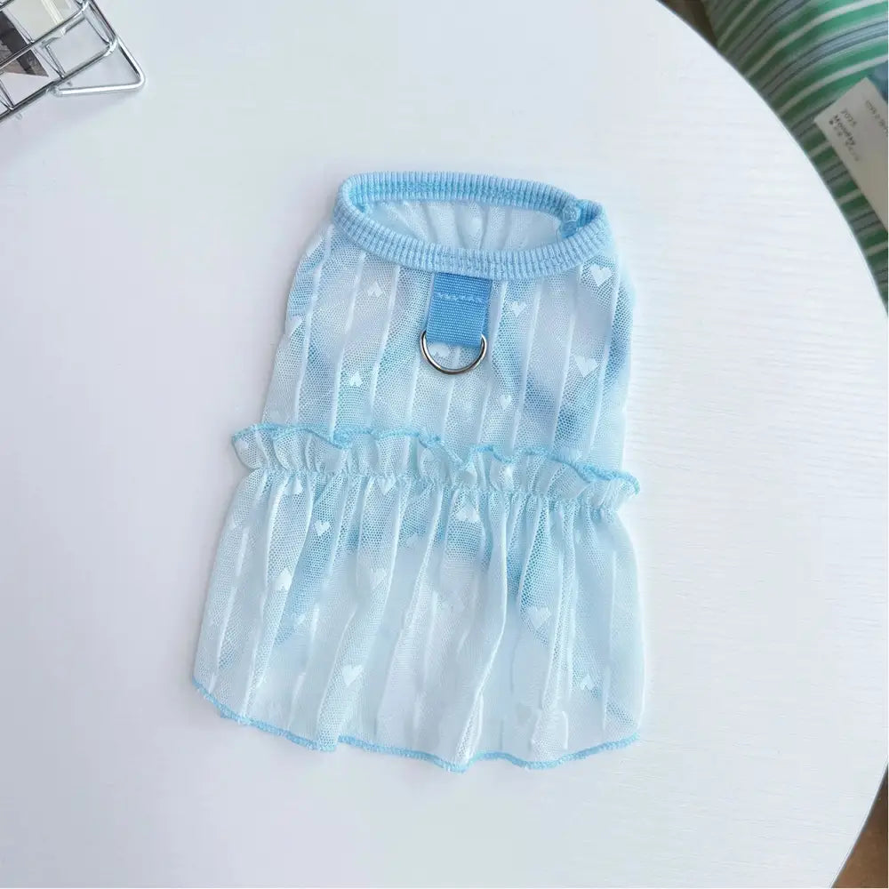 ID1364 夏用 ペット用 レースハート フリルスカート ビション・ポメ専用 薄手軽量 通気性抜群 UVカット 抗菌 洗える おしゃれ かわいい ブルー / XS ペット用品＞ウェア