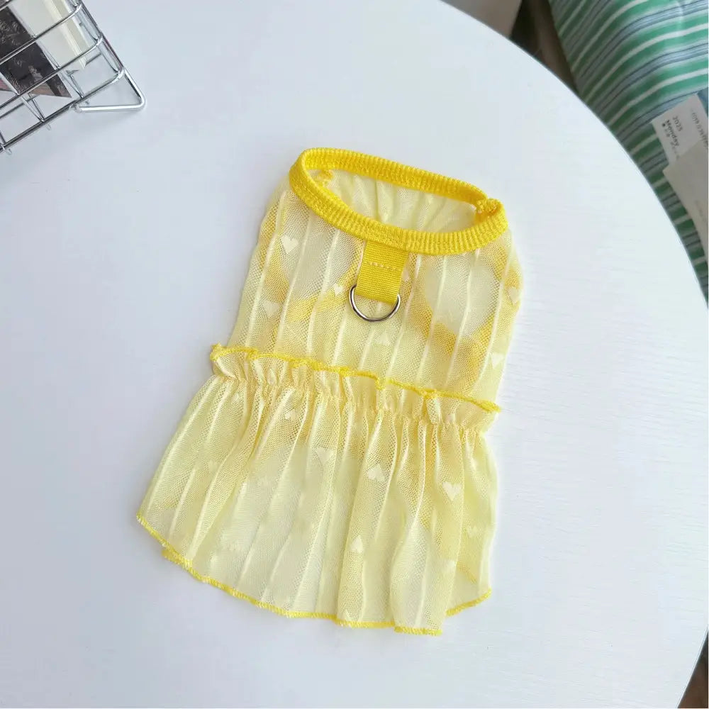 ID1364 夏用 ペット用 レースハート フリルスカート ビション・ポメ専用 薄手軽量 通気性抜群 UVカット 抗菌 洗える おしゃれ かわいい イエロー / XS ペット用品＞ウェア