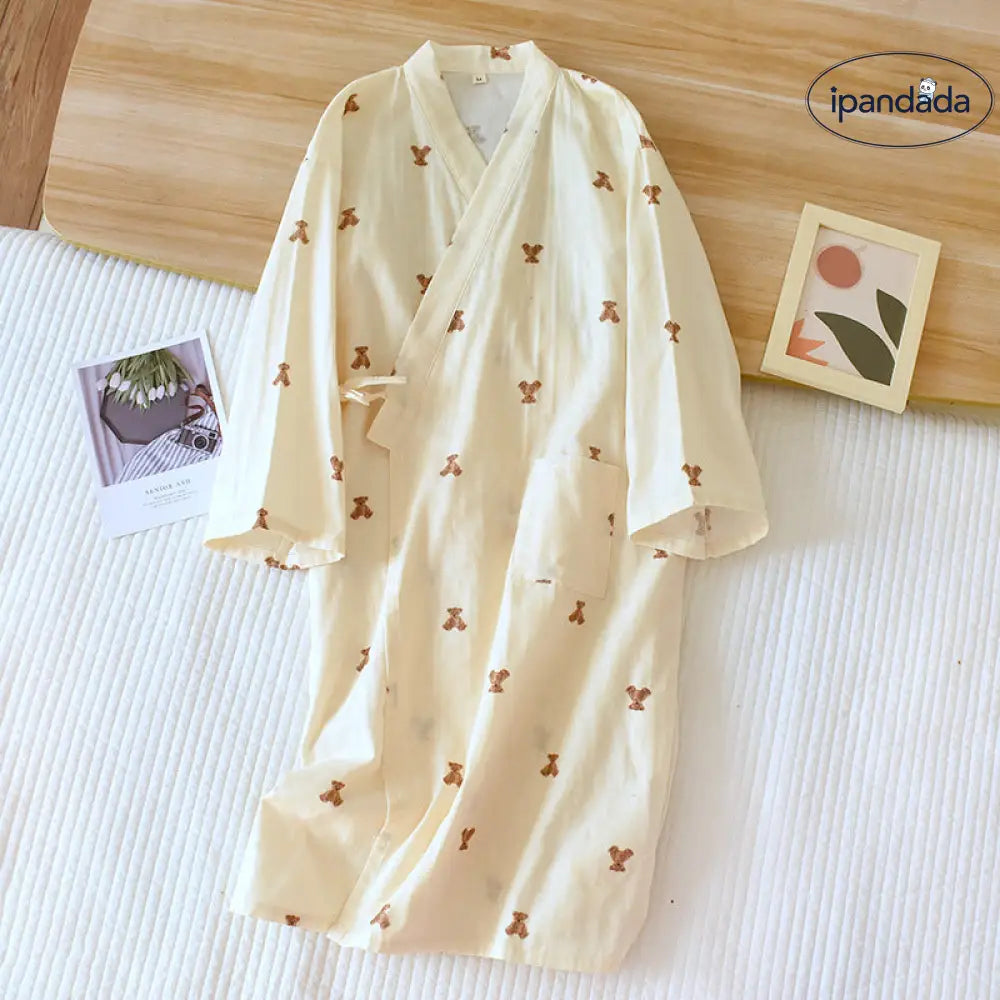 ID1027 夏用 レディース ワンピース パジャマ ガーゼ 和服 春秋 薄手 日本風 ルームウェア レディース バスローブ ナイトウェア タイプ② / M レディース＞ワンピース