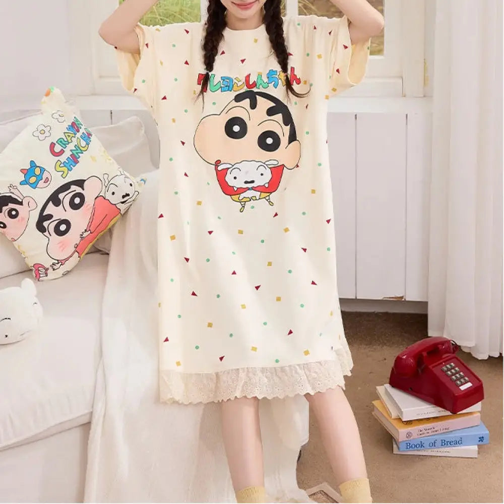 夏用 新作 レディース ワンピース 半袖 しんちゃん ナイトワンピース かわいい キャラクター 学生 ガーリー ルームウェア ID4798 - レディース＞ワンピース