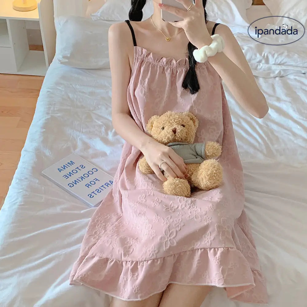 ID1630 夏用ストラップネグリジェ 学生さんに人気 薄手で涼しい プリンセス風 ゆったりルームウェア おうちカジュアルにも