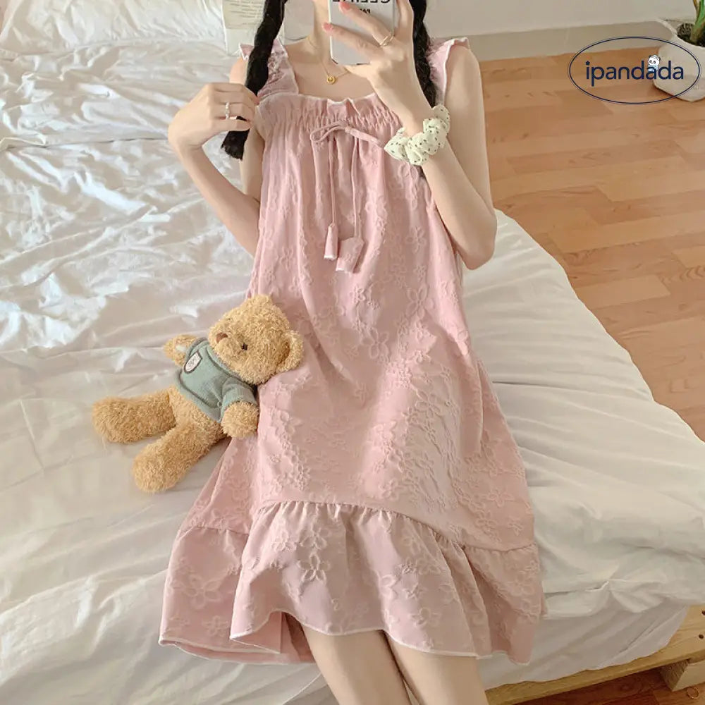 ID1630 夏用ストラップネグリジェ 学生さんに人気 薄手で涼しい プリンセス風 ゆったりルームウェア おうちカジュアルにも タイプ② / M レディース>ワンピース