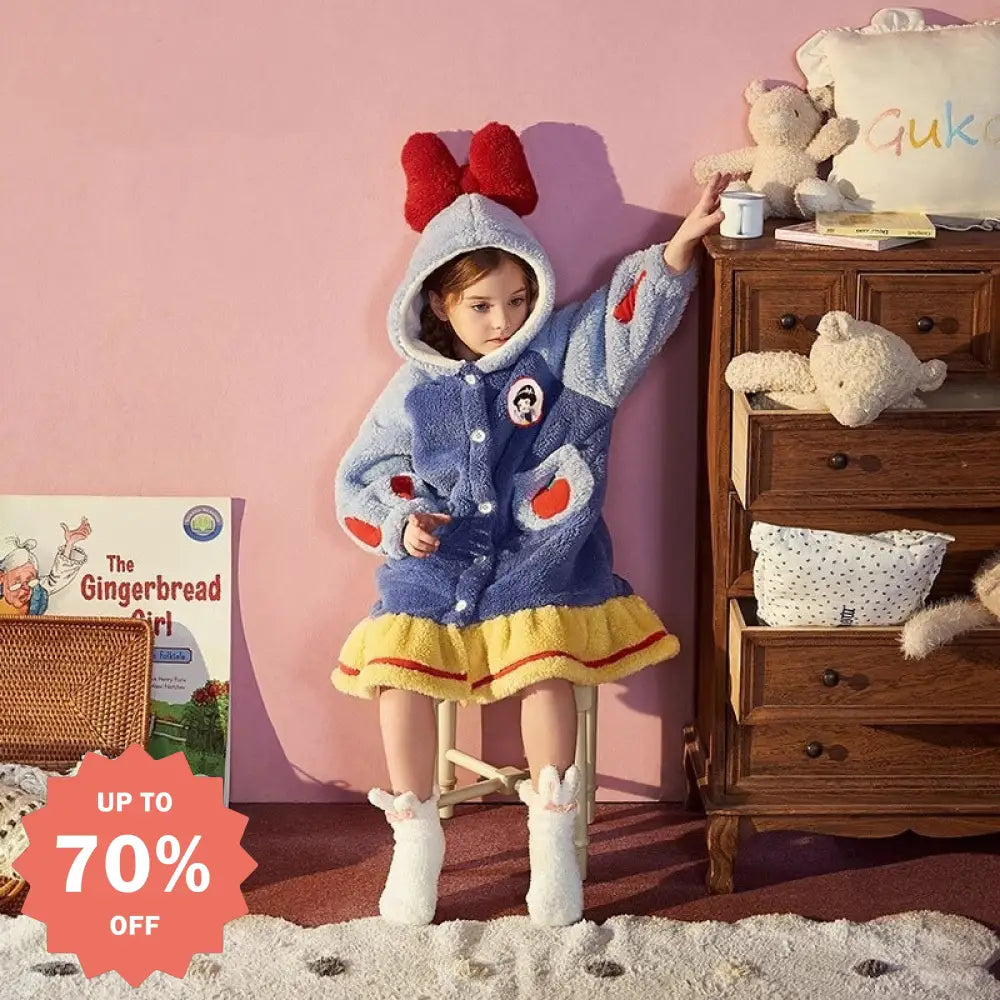 子供用 しらゆきひめ パジャマコーラルフリース 女の子 秋冬用 ルームウェア フランネル 厚手 セット ID3420 写真通り / 100cm