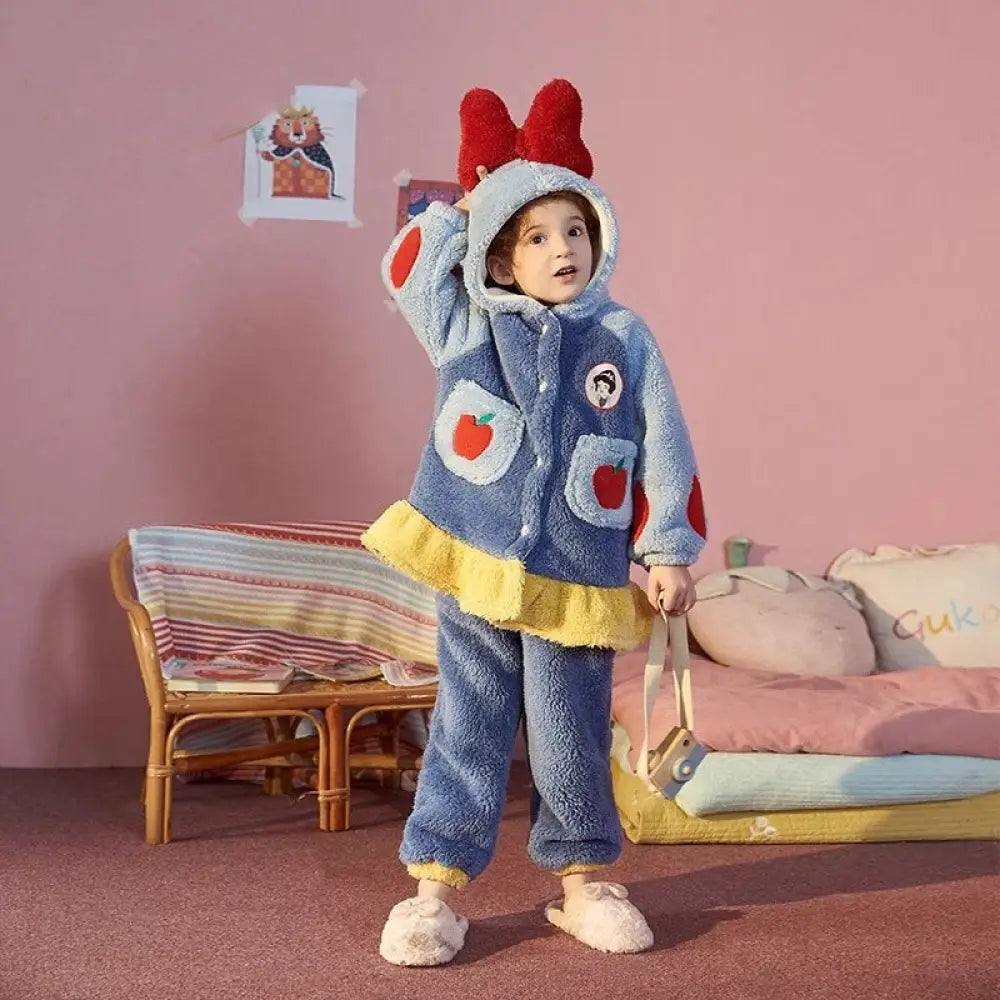 子供用 しらゆきひめ パジャマコーラルフリース 女の子 秋冬用 ルームウェア フランネル 厚手 セット ID3420 写真通り（2点セット） / 100cm