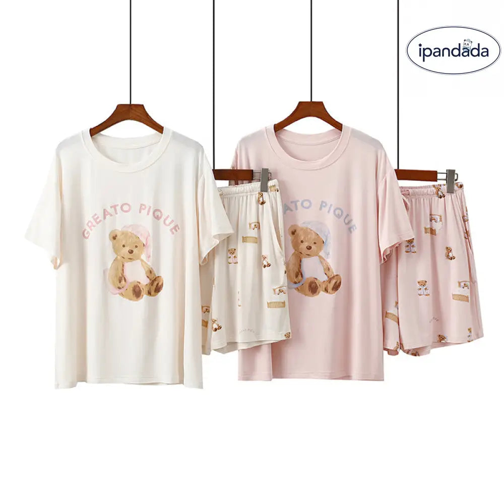 ID1397 くま柄 ルームウェア レディース 春 夏 上下セット セットアップ セット 可愛い パジャマ 半袖 トップス ショートパンツ 部屋着 ルームウエア トラベル おしゃれ 女の子 かわいい