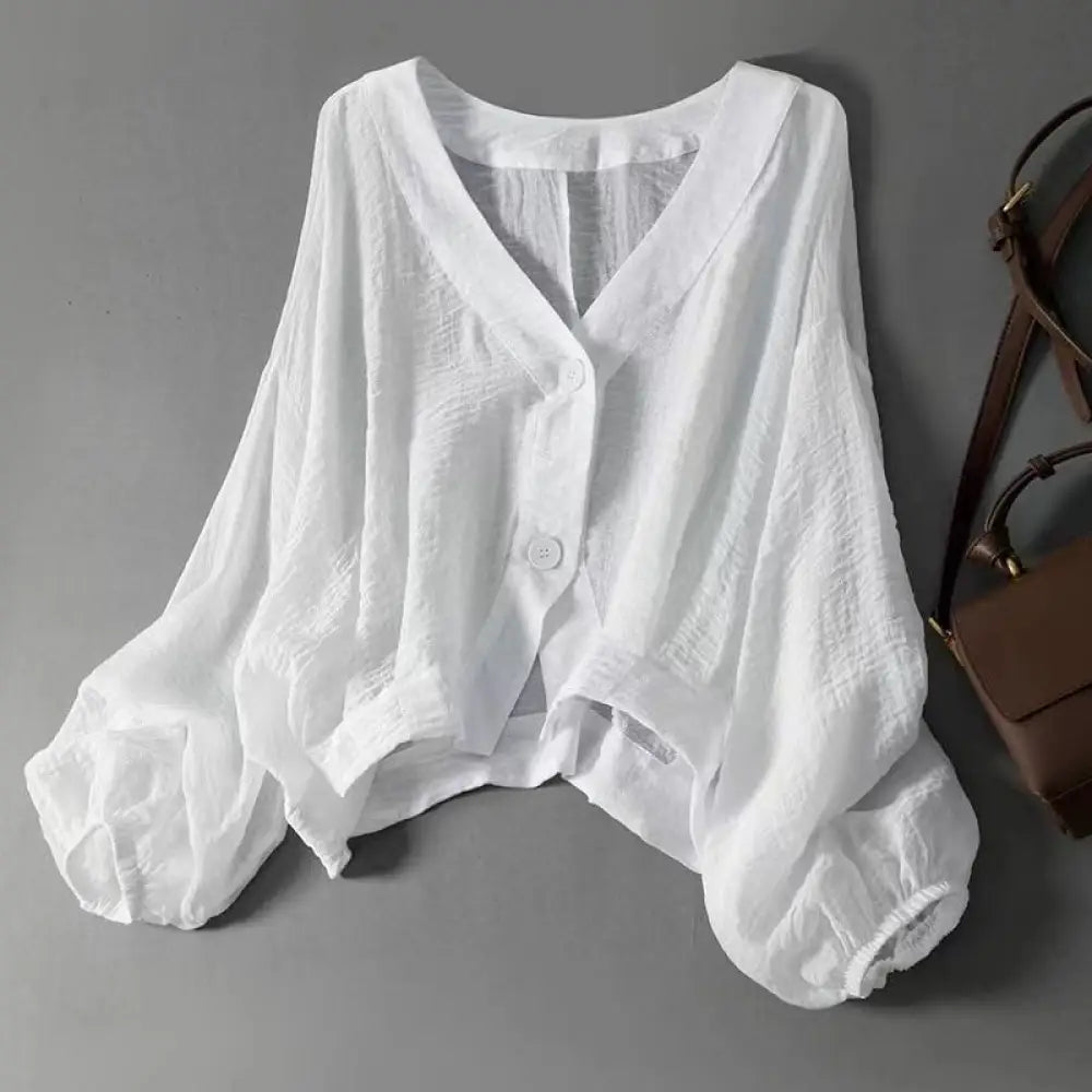 ID1054【日焼け止め】カーディガン レディース 夏用 ルーズ 薄手 ショート丈 アウター UVカット 体型カバー カジュアル 若見え 長袖シャツ シースルー素材 軽量 通気性抜群 ホワイト / L 外出着＞アウター