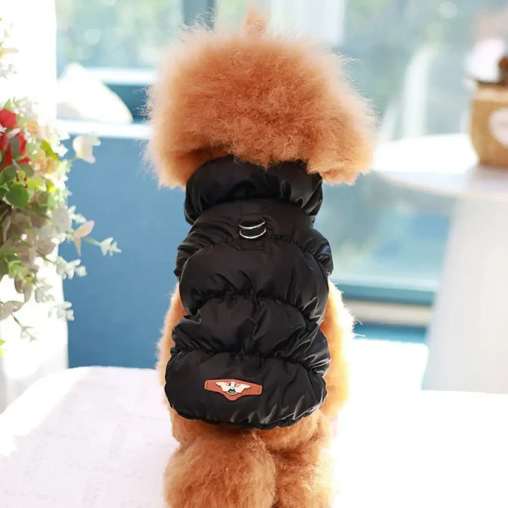 犬 服 ドッグウェア ダウン風ベスト 犬 ダウンジャケット Dカン付 犬の服 犬用洋服 袖なし ペット 前開き ペット服 ウェア 洋服 防寒 ボアベスト 猫 裏起毛 あったか 防寒着 秋冬 あったか 中/小型犬 寒さ対策 ブラック