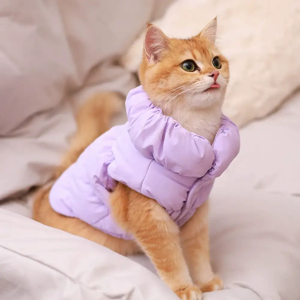 犬 服 ドッグウェア ダウン風ベスト 犬 ダウンジャケット Dカン付 犬の服 犬用洋服 袖なし ペット 前開き ペット服 ウェア 洋服 防寒 ボアベスト 猫 裏起毛 あったか 防寒着 秋冬 あったか 中/小型犬 寒さ対策 パープル