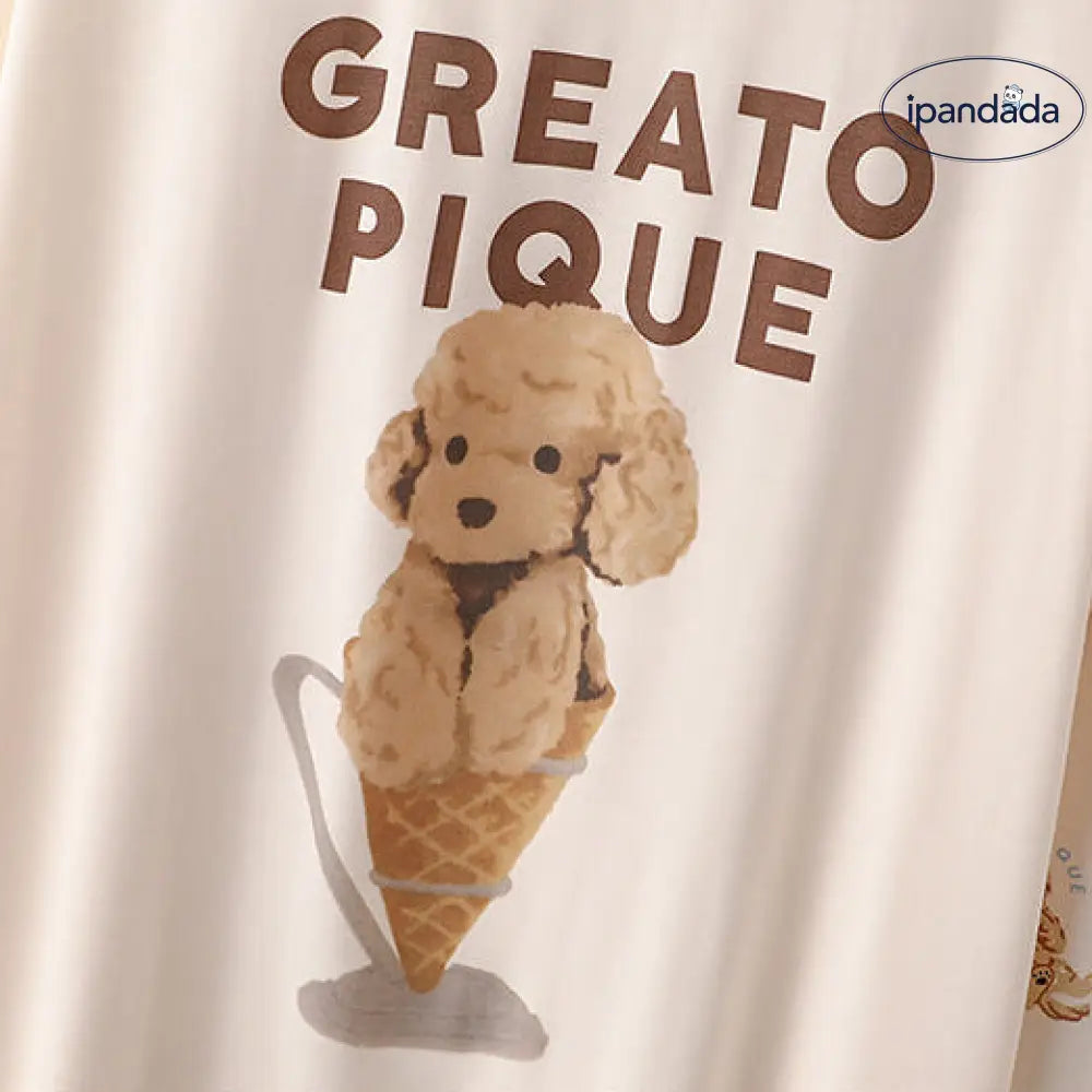 ID505 犬柄 アイスクリーム パジャマ レディース 上下セット トップス ボトムス ルームウェア 部屋着 健康 プレゼント ギフト 母の日 レディース＞セットアップ