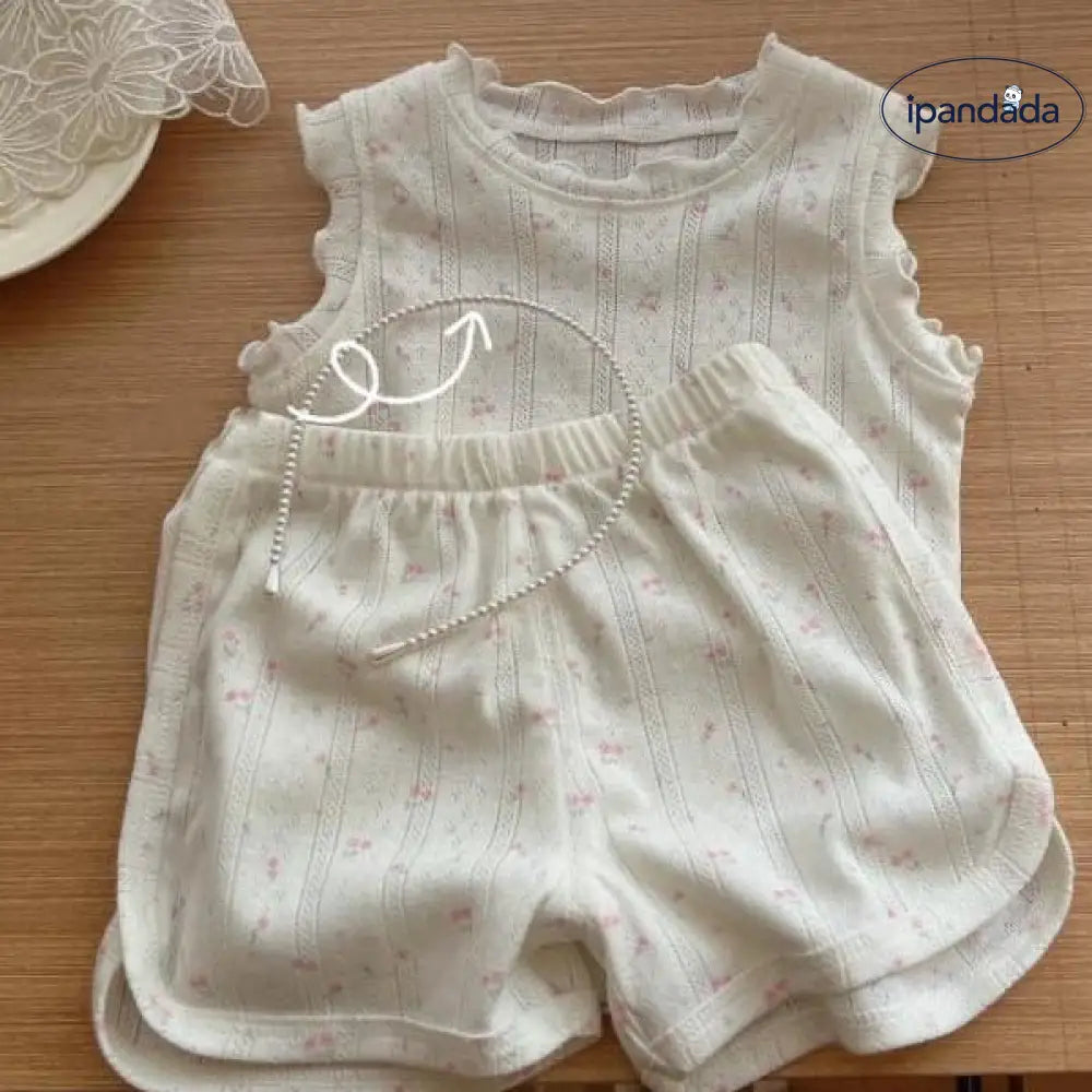 夏の新作 女の子用 カジュアル 花柄 ノースリーブセット ルームウェア ショートパンツ 可愛くて 柔らかくて 快適 ID1826