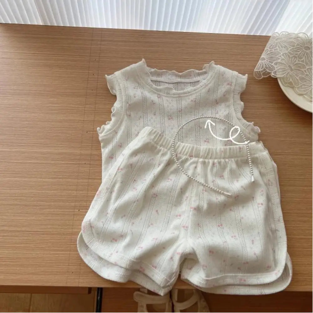 夏の新作 女の子用 カジュアル 花柄 ノースリーブセット ルームウェア ショートパンツ 可愛くて 柔らかくて 快適 ID1826