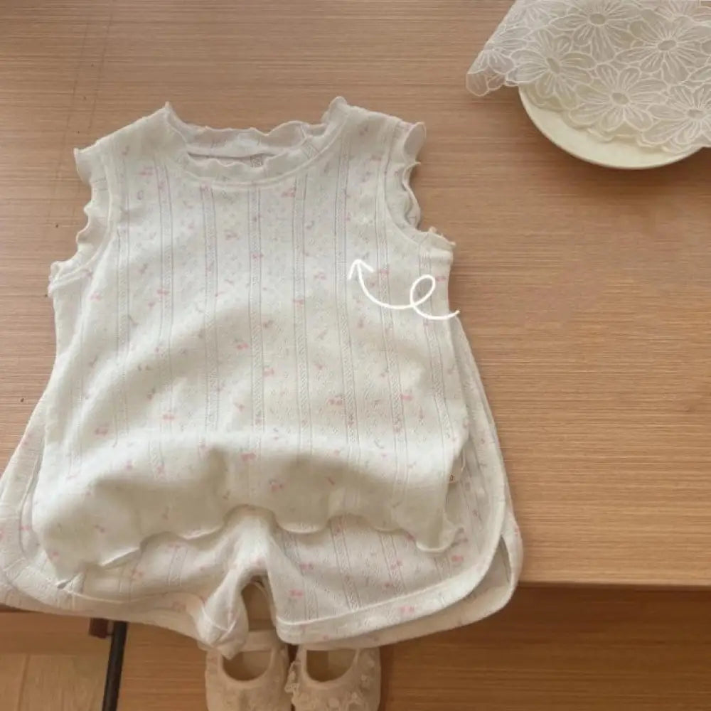 夏の新作 女の子用 カジュアル 花柄 ノースリーブセット ルームウェア ショートパンツ 可愛くて 柔らかくて 快適 ID1826