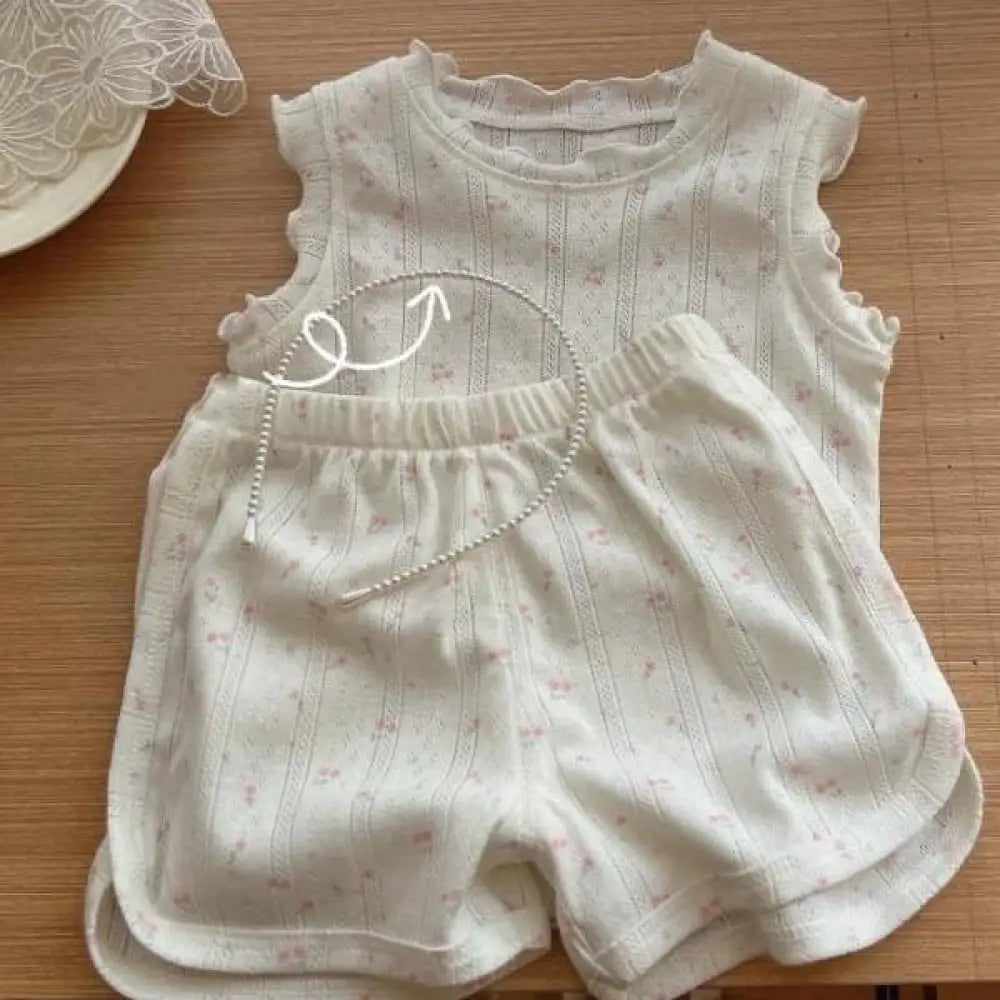 夏の新作 女の子用 カジュアル 花柄 ノースリーブセット ルームウェア ショートパンツ 可愛くて 柔らかくて 快適 ID1826