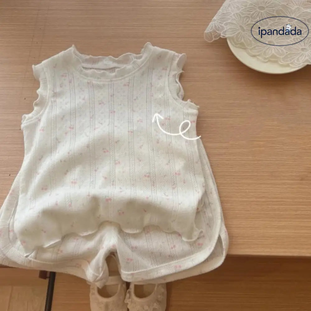 夏の新作 女の子用 カジュアル 花柄 ノースリーブセット ルームウェア ショートパンツ 可愛くて 柔らかくて 快適 ID1826