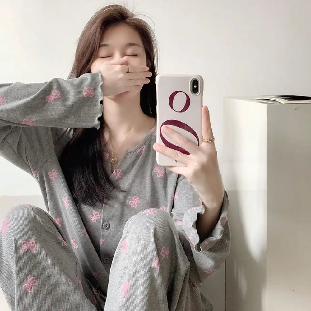 小花柄 ボタン開き パジャマ セット 長袖 長ズボン ゆったり ルームウェア 部屋着 女子 春秋 かわいい 肌触りよい 2点セット ID4054 タイプ③ / M レディース＞セットアップ