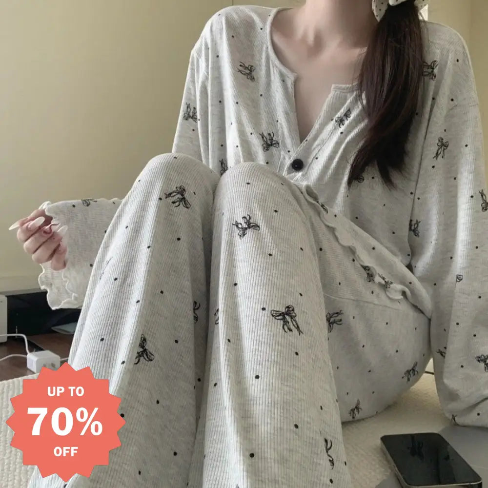 小花柄 ボタン開き パジャマ セット 長袖 長ズボン ゆったり ルームウェア 部屋着 女子 春秋 かわいい 肌触りよい 2点セット ID4054 タイプ① / M レディース＞セットアップ