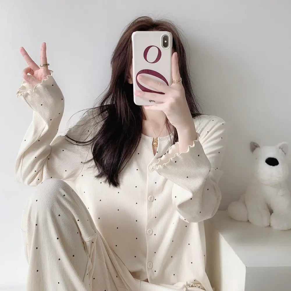 小花柄 ボタン開き パジャマ セット 長袖 長ズボン ゆったり ルームウェア 部屋着 女子 春秋 かわいい 肌触りよい 2点セット ID4054 タイプ⑤ / M レディース＞セットアップ