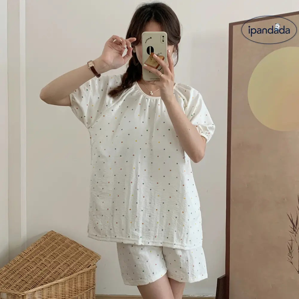 ID1440 小花柄 チュニック付き パッド入り ナイトウェア レディース 夏用 綿 半袖セットアップ 薄手 可愛い 学生用 クラウドコットン ルームウェア