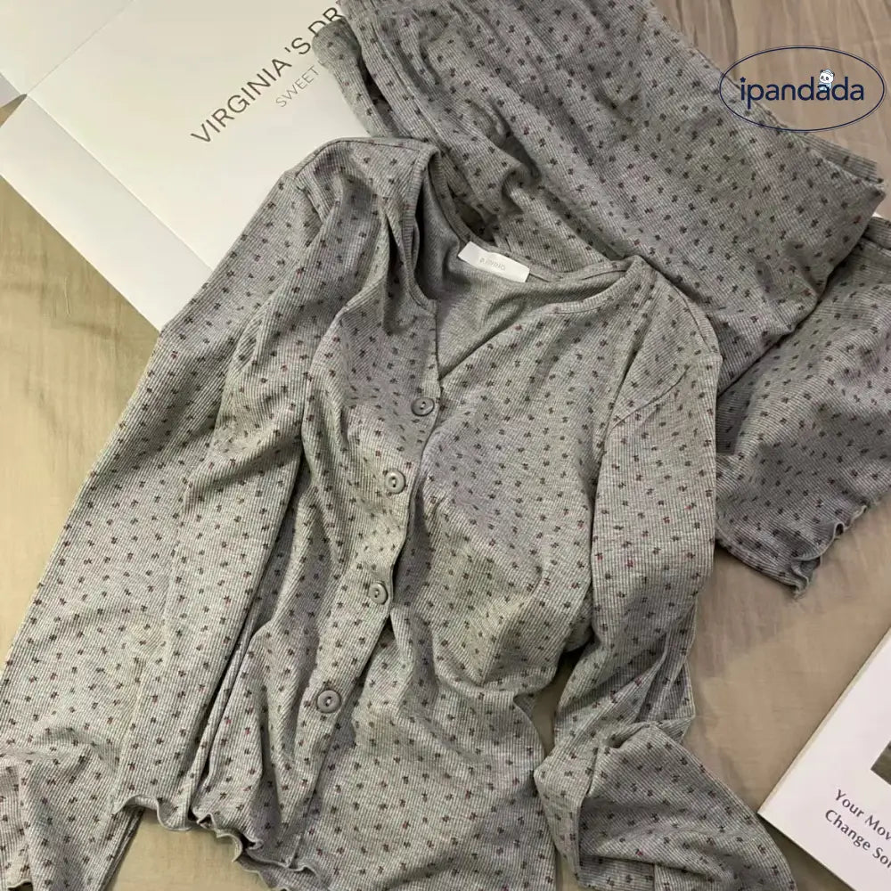小花柄 パジャマセット 長袖トップス＆ロングパンツ  韓国風  上品 シンプル 夏秋 家居着 女性用 M～2XLサイズ ID1887