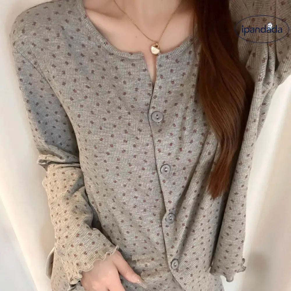 小花柄 パジャマセット 長袖トップス＆ロングパンツ  韓国風  上品 シンプル 夏秋 家居着 女性用 M～2XLサイズ ID1887