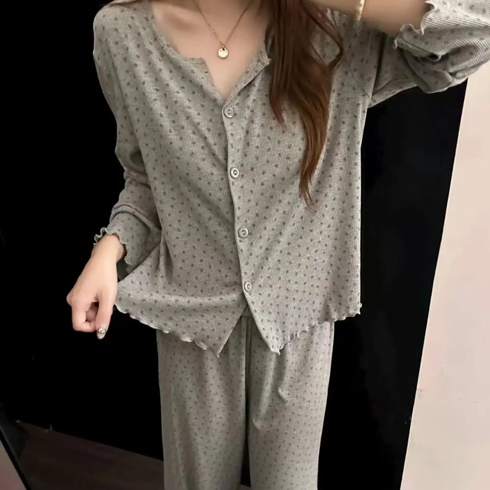小花柄 パジャマセット 長袖トップス＆ロングパンツ  韓国風  上品 シンプル 夏秋 家居着 女性用 M～2XLサイズ ID1887