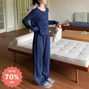 小花柄 レース パジャマ セット 春秋 長袖 ルームウェア 大きいサイズ 女子 部屋着 大人 かわいい 2点セット 肌触りよい ID4065 ネイビー / M レディース＞セットアップ