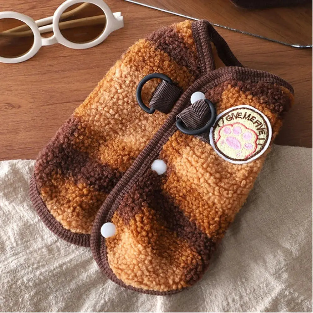 小犬用 ダブルリードリング ベスト 犬用 保温 冬 厚手 ノースリーブ 二足服 小型犬用 ID3324 ブラウン / XS