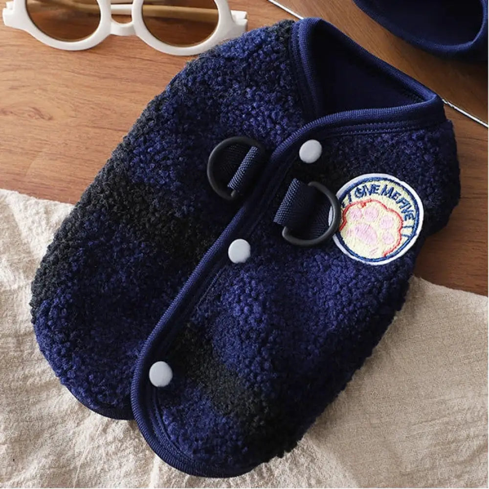 小犬用 ダブルリードリング ベスト 犬用 保温 冬 厚手 ノースリーブ 二足服 小型犬用 ID3324 ネイビー / XS