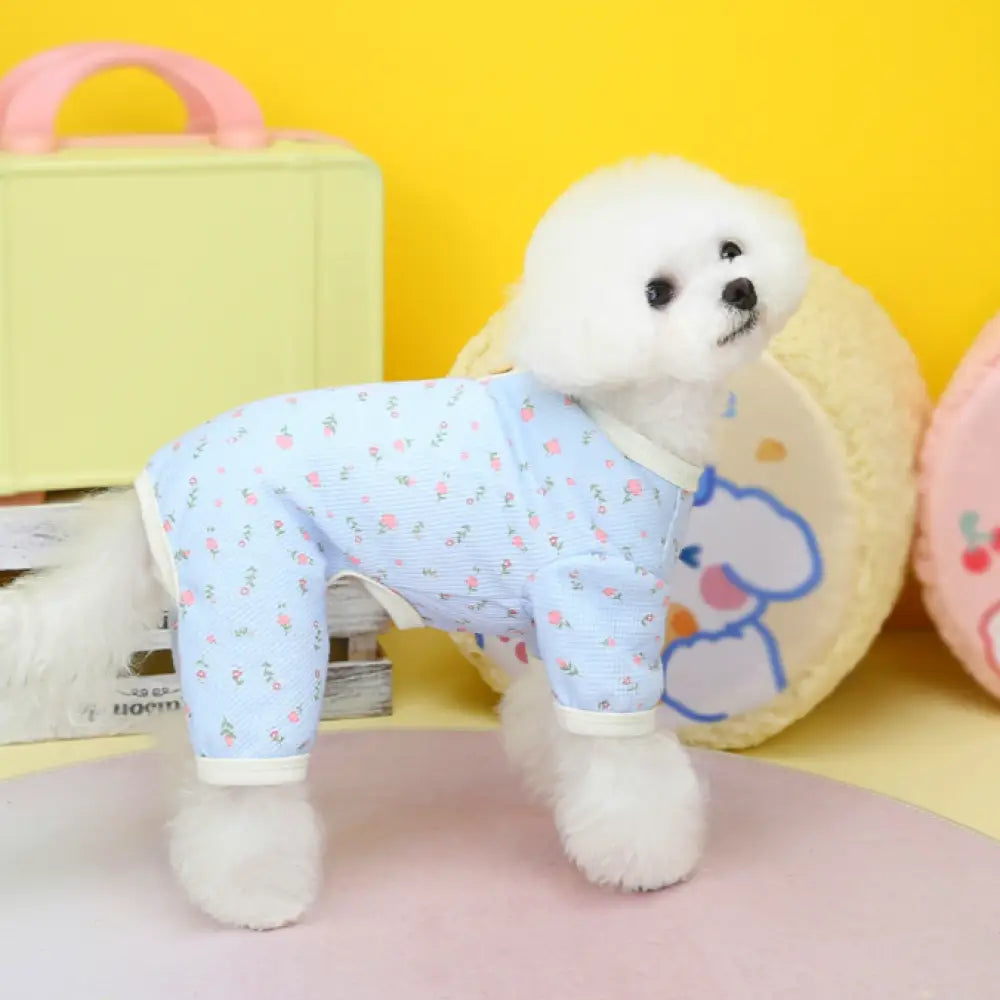 小型犬服 かわいい 花柄 ドッグウェア ペット用 おしゃれ 洋服 可愛い 春夏 春 夏 インスタ映え お出掛け お散歩 お旅行 ブルー / S（対応体重1.2-2KG） ペット用品＞ウェア