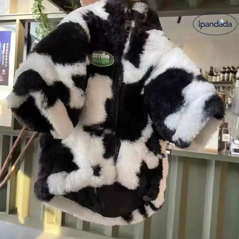 小型犬 中型犬 秋冬 ショート コート 黒白 牛柄 ジッパー 雪納瑞 ヨークシャー 犬服 ジップアップジャケット シュナウザー ID2504