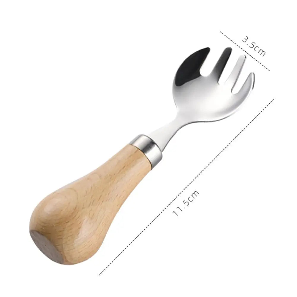 小さな丸いスプーン ステンレス製 木製ハンドル 立てることができる フォーク 子供用 小さなスプーン 丸い口 デザートスプーン ID2067 フォーク インテリア雑貨>その他