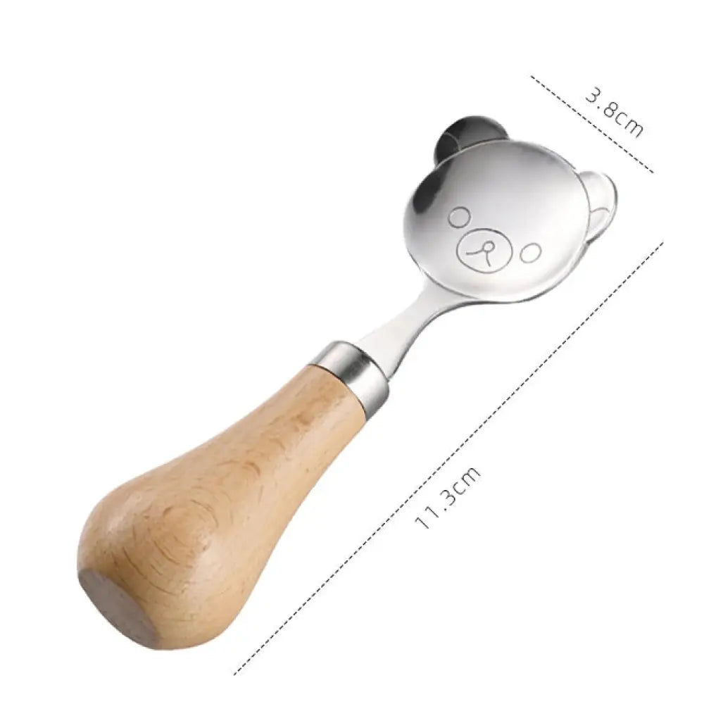 小さな丸いスプーン ステンレス製 木製ハンドル 立てることができる フォーク 子供用 小さなスプーン 丸い口 デザートスプーン ID2067 スプーン インテリア雑貨>その他
