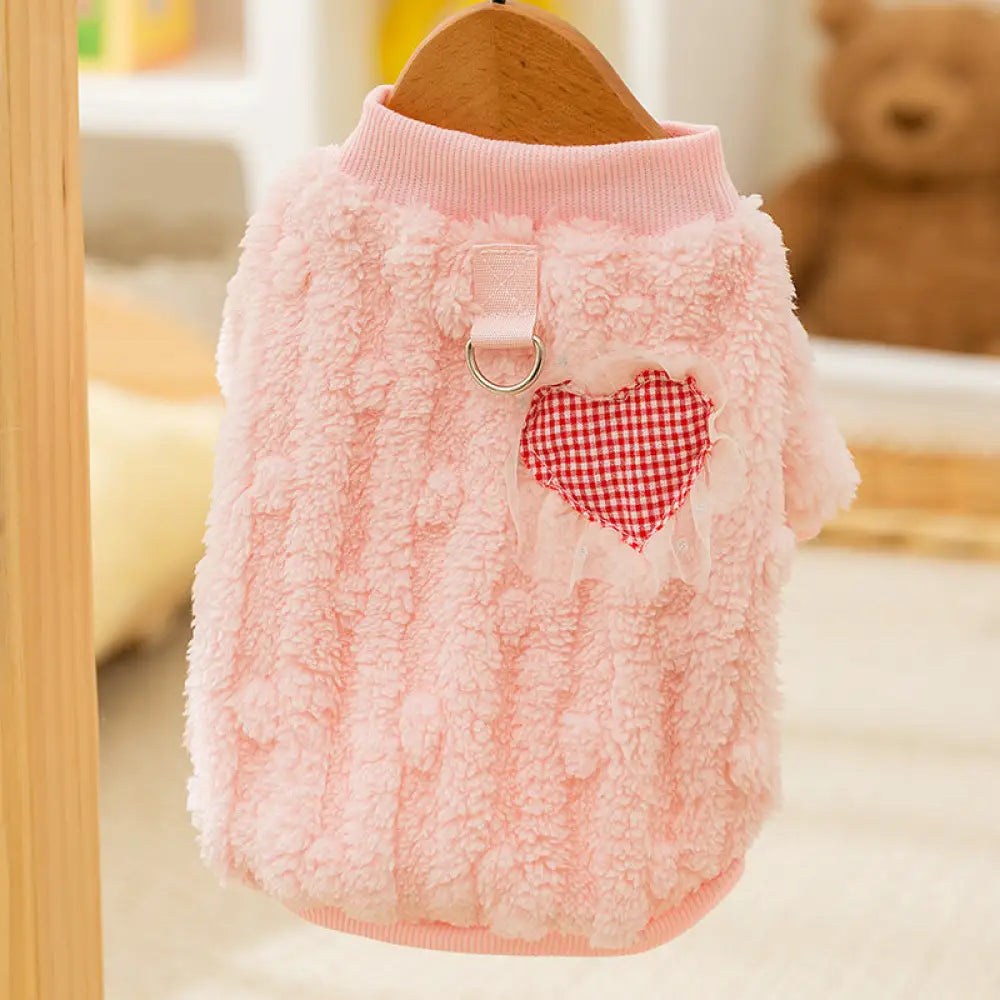 【新色追加】猫用ふわもこ 猫服 防寒 保温 暖かい 価格安い ベスト キャットウエア ネコ 5色展開 ピンクハート / XS【0.5-1.5KG】 ペット用品＞ウェア