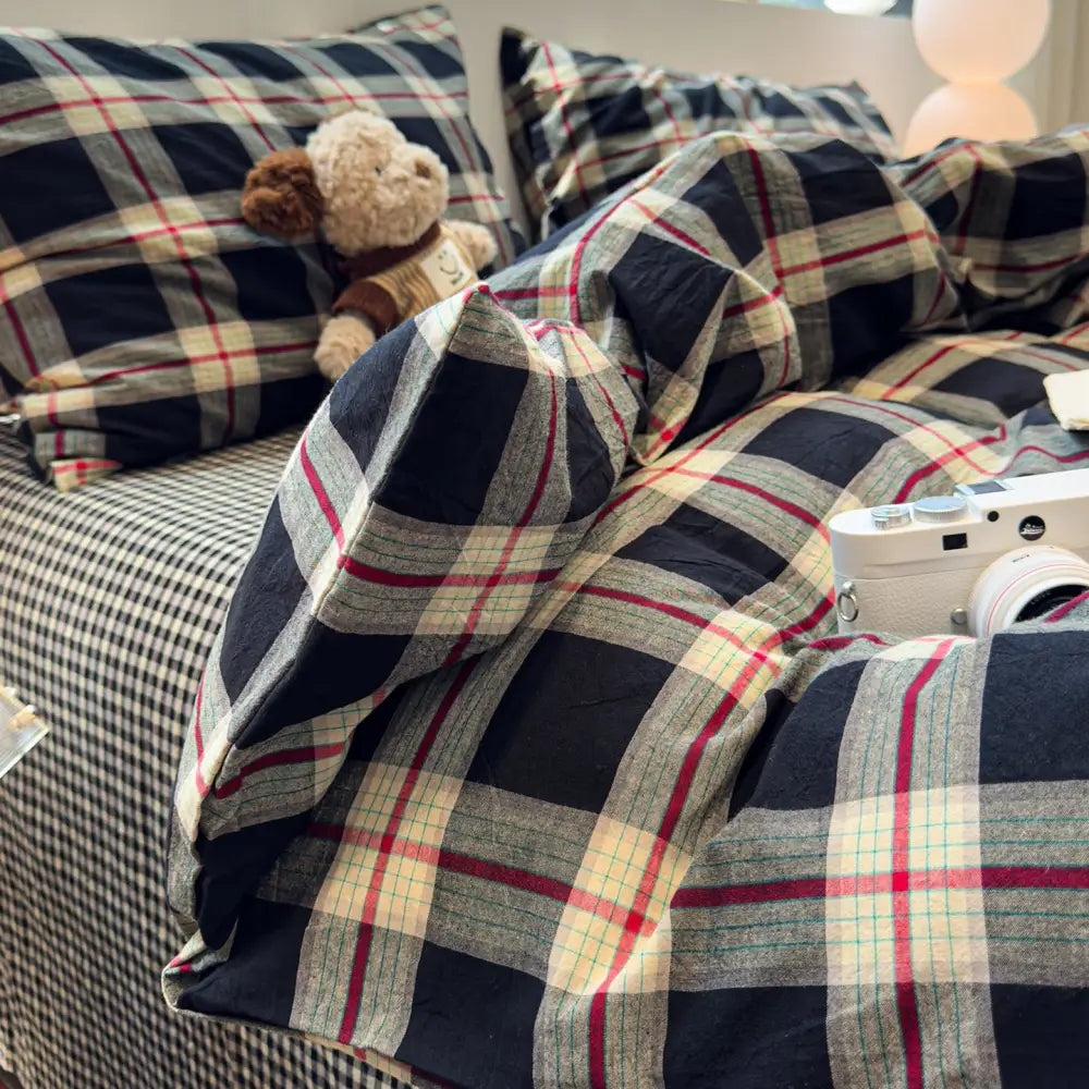 新作 チェック柄 ベッド用 布団カバーセット 3点セット 綿 洗濯可 防ダニ 抗菌 お得 セット おしゃれ 肌に優しい 柔らかい 掛け布団カバー ベッドシーツ ID4629 寝具＞寝具セット