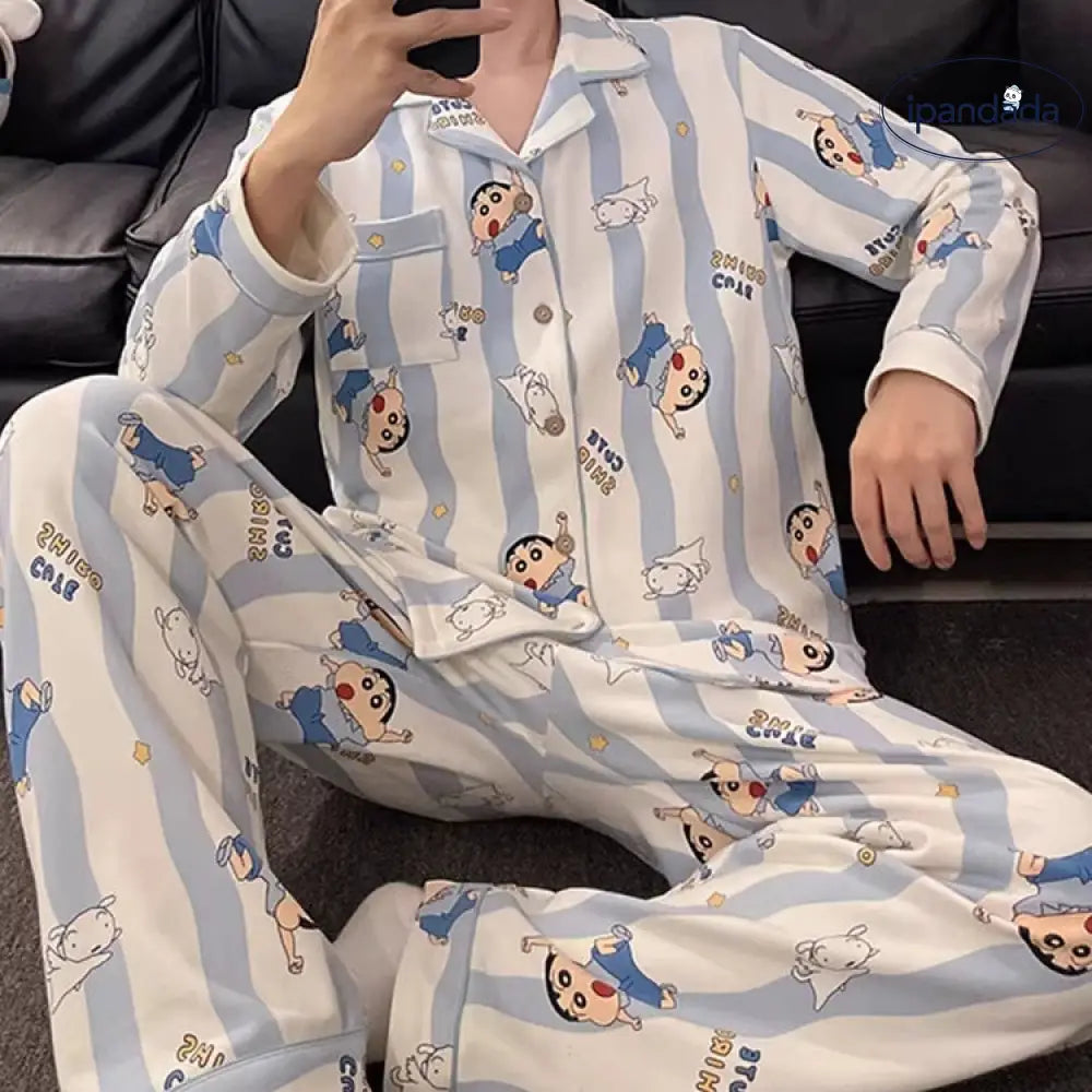新作 春秋 メンズ 可愛い パジャマ 長袖 ストライプ ルームウェア ロングパンツ 大きいサイズ セット ID4364 メンズ＞セットアップ