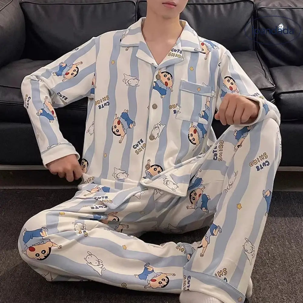 新作 春秋 メンズ 可愛い パジャマ 長袖 ストライプ ルームウェア ロングパンツ 大きいサイズ セット ID4364 メンズ＞セットアップ