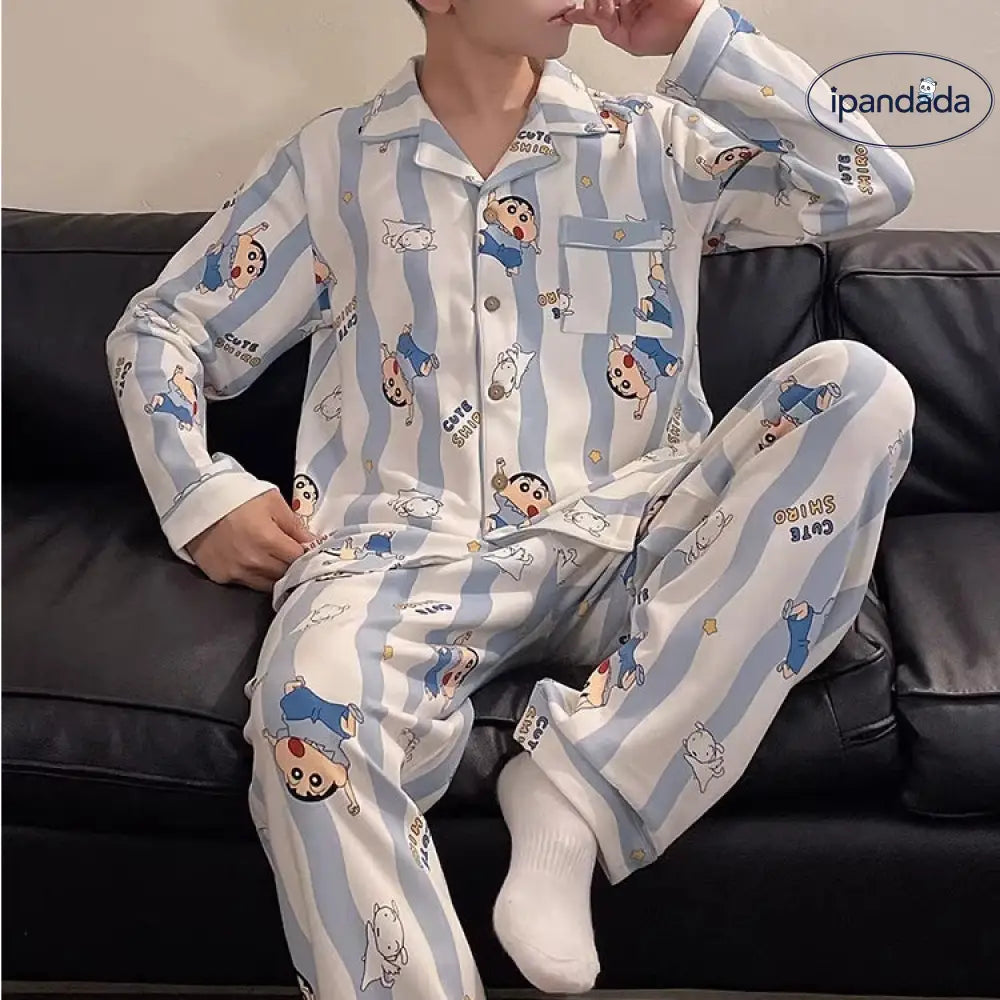 新作 春秋 メンズ 可愛い パジャマ 長袖 ストライプ ルームウェア ロングパンツ 大きいサイズ セット ID4364 メンズ＞セットアップ