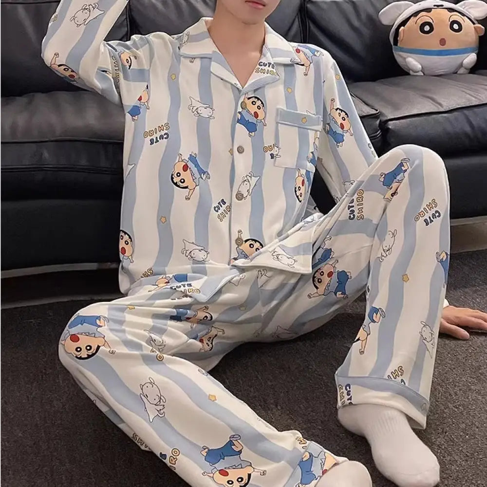 新作 春秋 メンズ 可愛い パジャマ 長袖 ストライプ ルームウェア ロングパンツ 大きいサイズ セット ID4364 写真通り / L メンズ＞セットアップ
