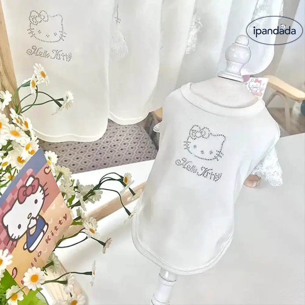 ID1672 新作 ハローキティ 夏 ペット服 ローズコレクション スパンコール レース フリル ツーレッグ クールウェア 涼感 通気性 小型犬 猫用 洗える