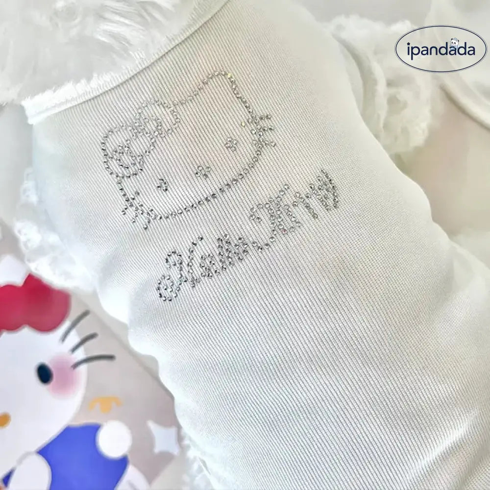 ID1672 新作 ハローキティ 夏 ペット服 ローズコレクション スパンコール レース フリル ツーレッグ クールウェア 涼感 通気性 小型犬 猫用 洗える