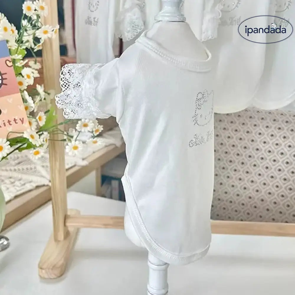 ID1672 新作 ハローキティ 夏 ペット服 ローズコレクション スパンコール レース フリル ツーレッグ クールウェア 涼感 通気性 小型犬 猫用 洗える