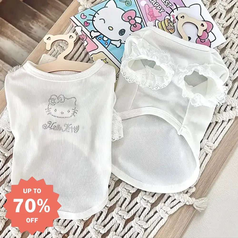 ID1672 新作 ハローキティ 夏 ペット服 ローズコレクション スパンコール レース フリル ツーレッグ クールウェア 涼感 通気性 小型犬 猫用 洗える