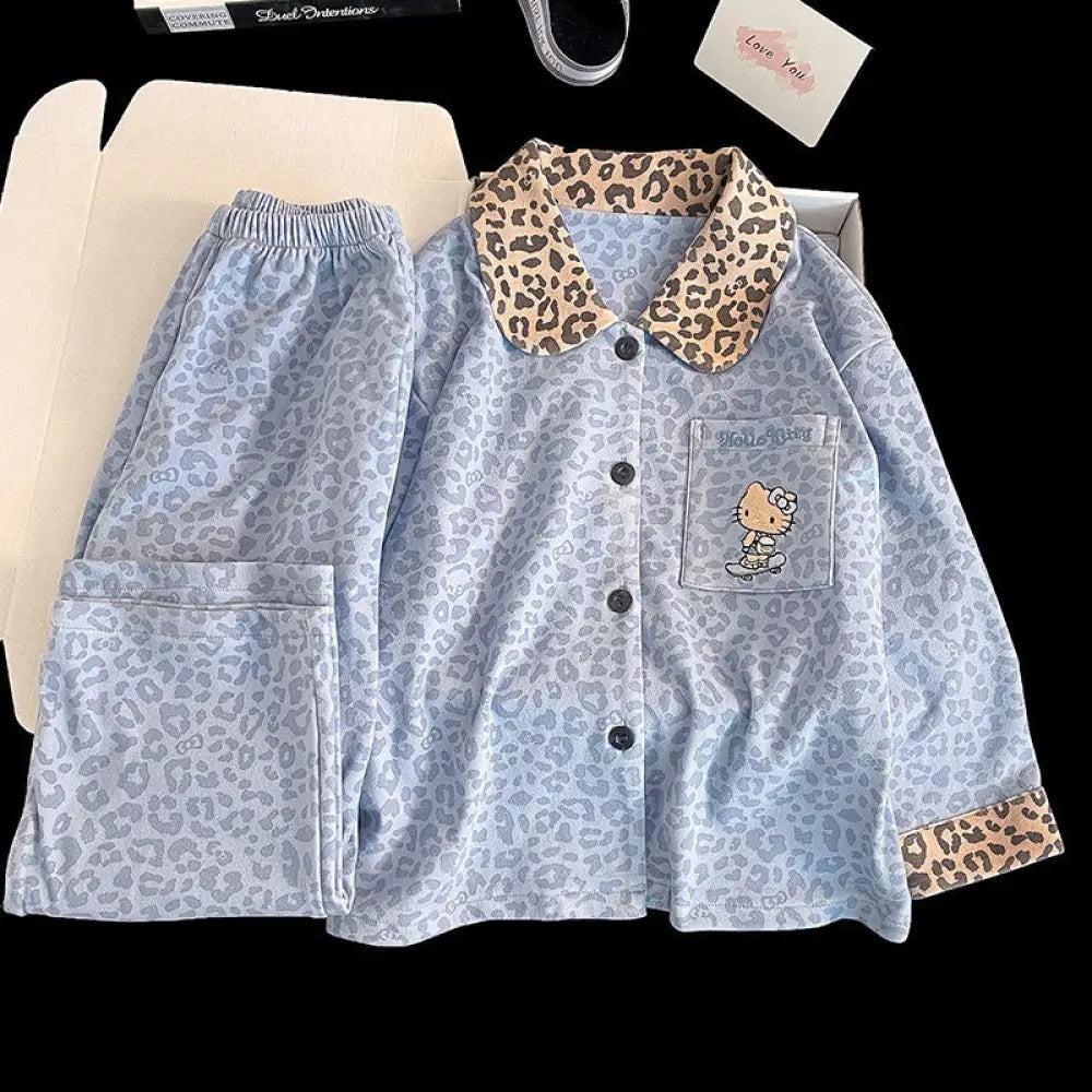 新作 ヒョウ柄 デロン レディース ルームウエア ナイトウェア かわいい 可愛い 春秋用 キティ猫 長袖 フリース ルームウェア 秋冬セット ID3664 写真通り / M レディース＞セットアップ