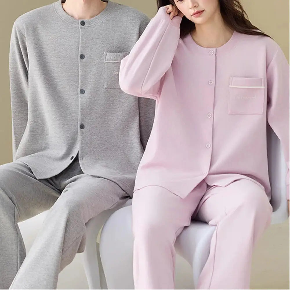 新作 カップル パジャマ 冬季 長袖 長ズボン 上下セット 保温 コットン お揃い カップル シンプル カジュアル 高級感 ID4085 コーディネート＞ペアルック