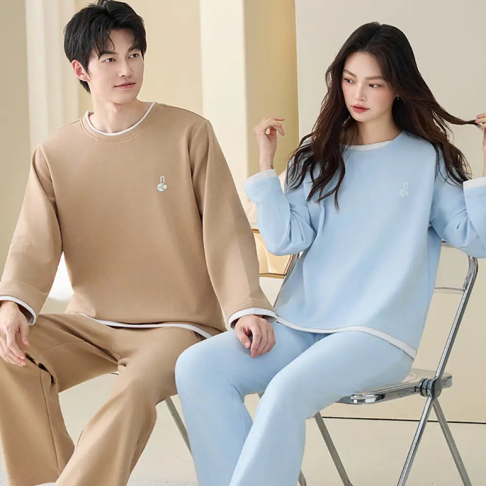 新作 カップル パジャマ 冬季 長袖 長ズボン 上下セット 保温 コットン お揃い カップル シンプル カジュアル 高級感 ID4085 タイプ④ / レディースＭ コーディネート＞ペアルック