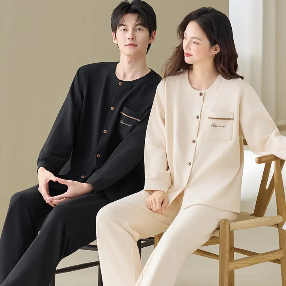 新作 カップル パジャマ 冬季 長袖 長ズボン 上下セット 保温 コットン お揃い カップル シンプル カジュアル 高級感 ID4085 タイプ② / レディースＭ コーディネート＞ペアルック