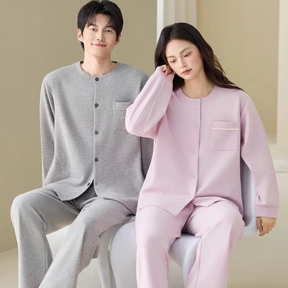 新作 カップル パジャマ 冬季 長袖 長ズボン 上下セット 保温 コットン お揃い カップル シンプル カジュアル 高級感 ID4085 タイプ① / レディースＭ コーディネート＞ペアルック
